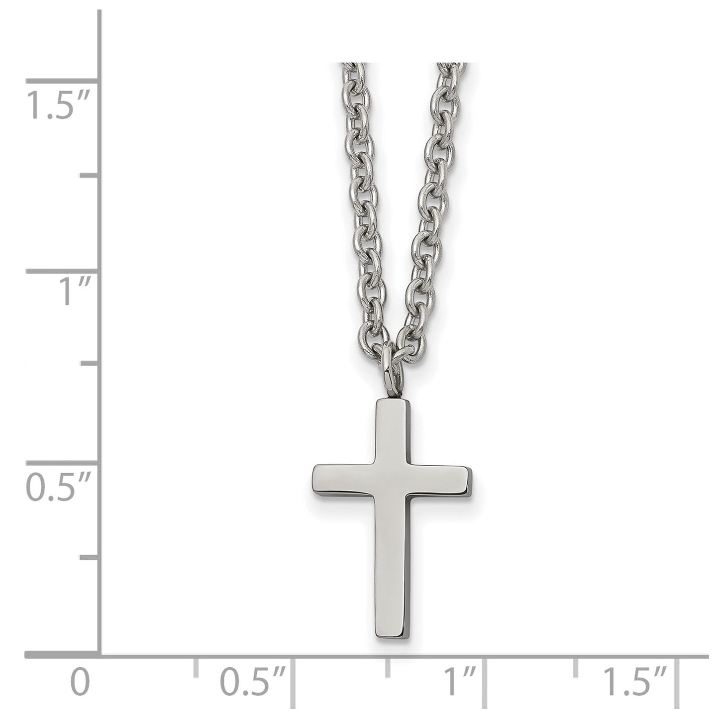 Chisel Stainless Steel Polished 16mm Cross Pendant on an 18 inch Cable Chain Necklace