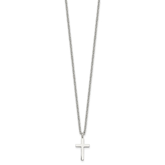 Chisel Stainless Steel Polished 16mm Cross Pendant on an 18 inch Cable Chain Necklace