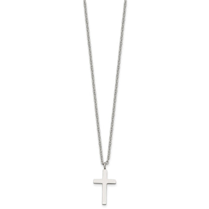 Chisel Stainless Steel Polished 20mm Cross Pendant on an 18 inch Cable Chain Necklace