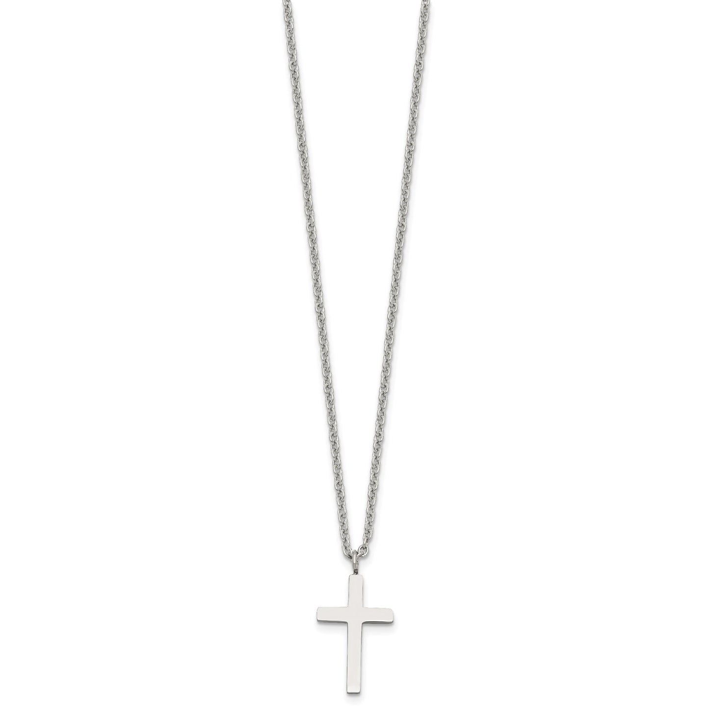 Chisel Stainless Steel Polished 20mm Cross Pendant on an 18 inch Cable Chain Necklace