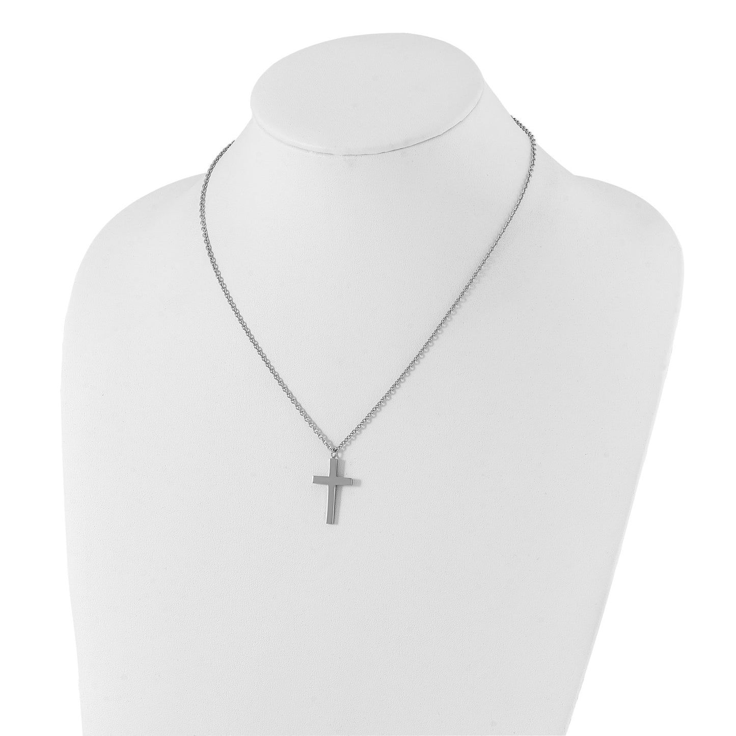 Chisel Stainless Steel Polished 25mm Cross Pendant on an 18 inch Cable Chain Necklace