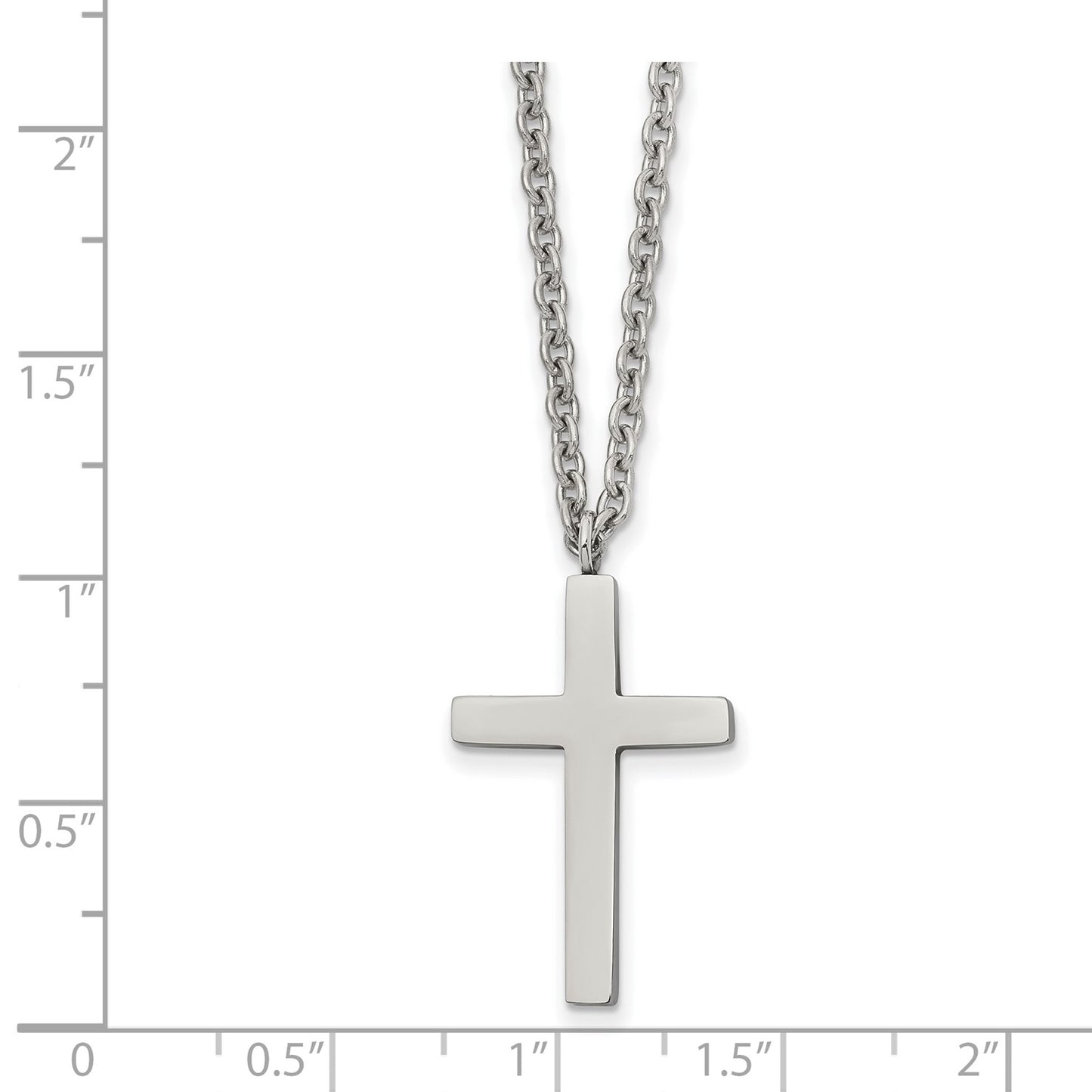 Chisel Stainless Steel Polished 25mm Cross Pendant on an 18 inch Cable Chain Necklace