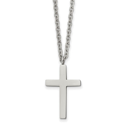 Chisel Stainless Steel Polished 25mm Cross Pendant on an 18 inch Cable Chain Necklace