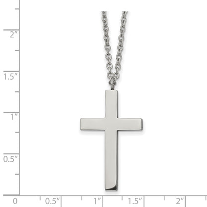 Chisel Stainless Steel Polished 35mm Cross Pendant on an 18 inch Cable Chain Necklace