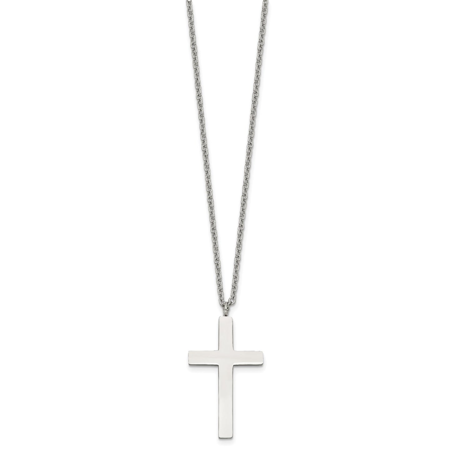 Chisel Stainless Steel Polished 35mm Cross Pendant on an 18 inch Cable Chain Necklace