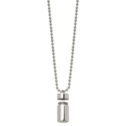 Chisel Stainless Steel Polished Capsule that Opens on a 22 inch Ball Chain Necklace