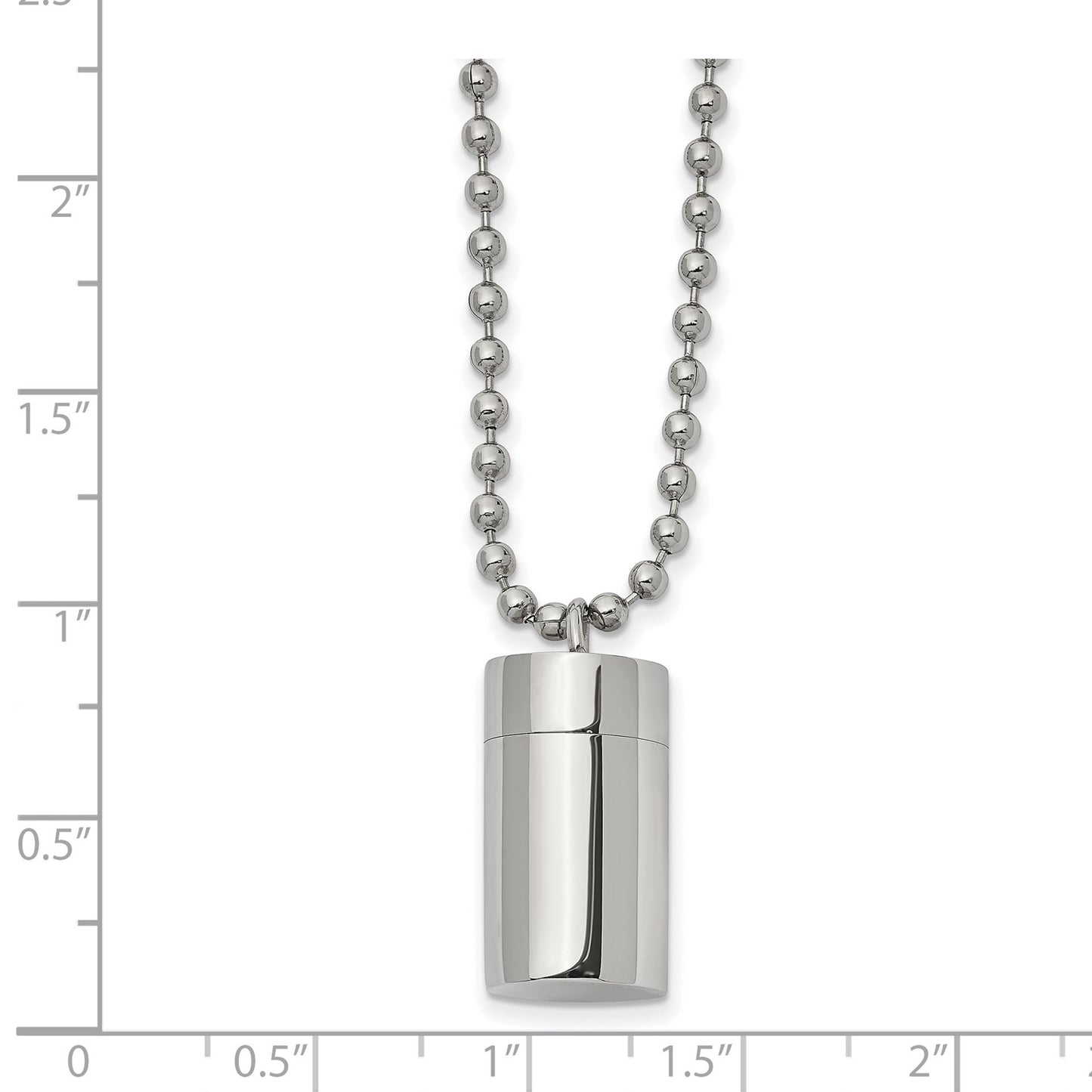 Chisel Stainless Steel Polished Capsule that Opens on a 22 inch Ball Chain Necklace