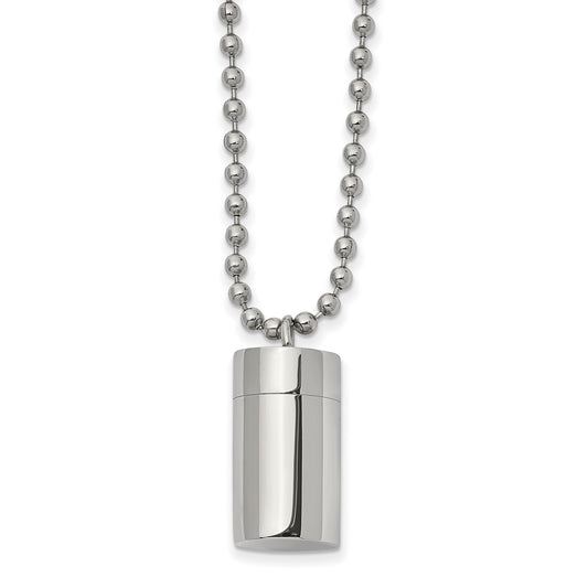 Chisel Stainless Steel Polished Capsule that Opens on a 22 inch Ball Chain Necklace