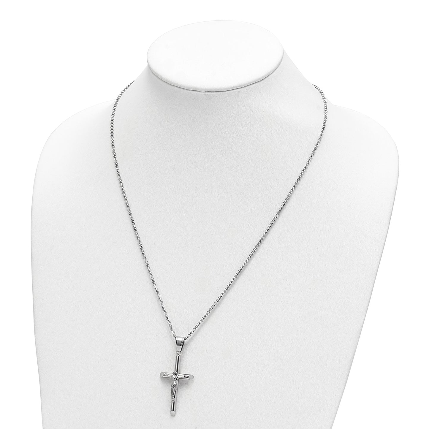 Chisel Stainless Steel Polished Crucifix Pendant on a 22 inch Rolo Chain Necklace