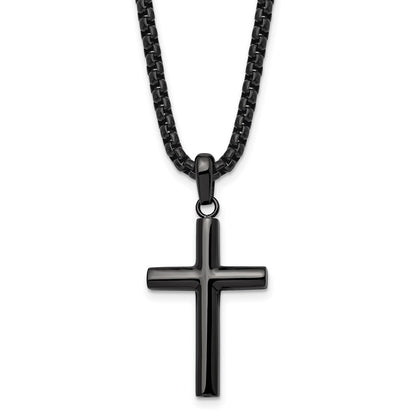 Chisel Stainless Steel Polished Gun Metal IP-plated Cross Pendant on a 24 inch Box Chain Necklace