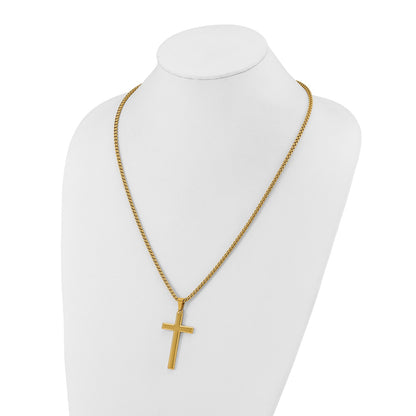 Chisel Stainless Steel Polished Yellow IP-plated Cross Pendant on a 24 inch Box Chain Necklace