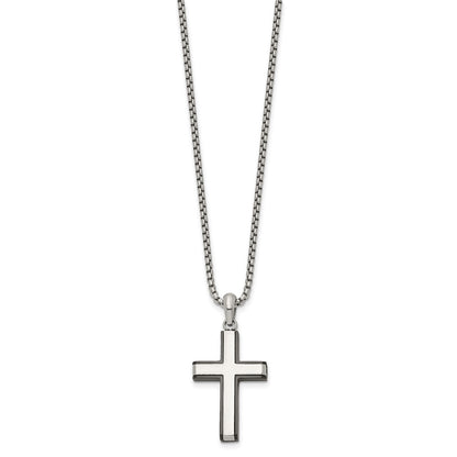 Chisel Stainless Steel Polished Black IP-plated Edges Cross Pendant on a 20 inch Box Chain Necklace