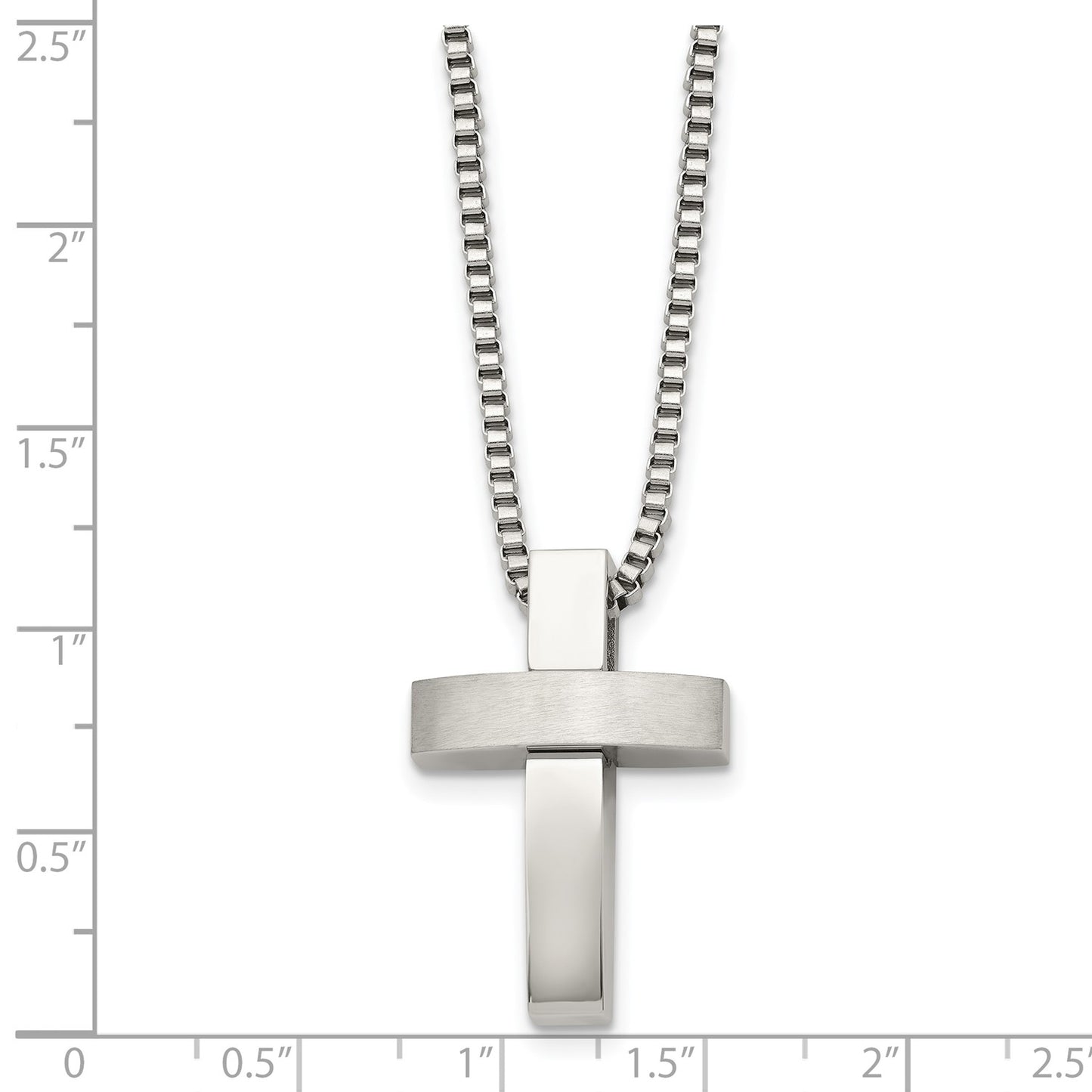 Chisel Stainless Steel Brushed and Polished Cross Pendant on a 22 inch Box Chain Necklace