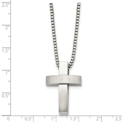 Chisel Stainless Steel Brushed and Polished Cross Pendant on a 22 inch Box Chain Necklace