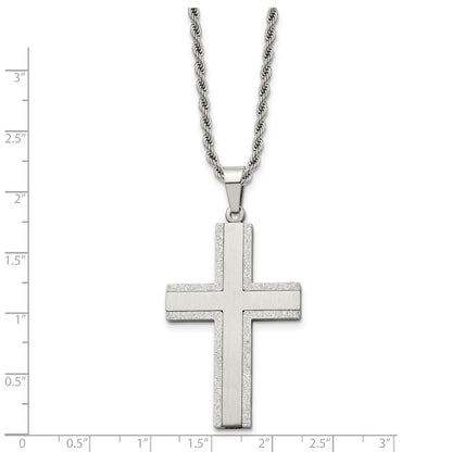 Chisel Stainless Steel Polished Laser Cut Edges Cross Pendant on a 24 inch Rope Chain Necklace