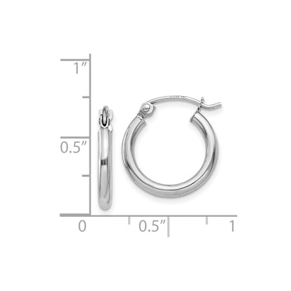 14k White Gold Polished 2x15mm Tube Hoop Earrings