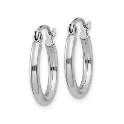 14k White Gold Polished 2x15mm Lightweight Tube Hoop Earrings