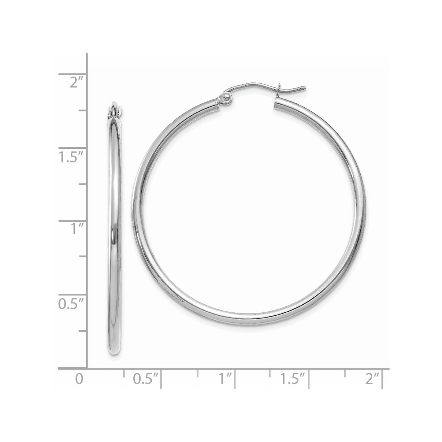 14k White Gold Polished 2x40mm Lightweight Tube Hoop Earrings