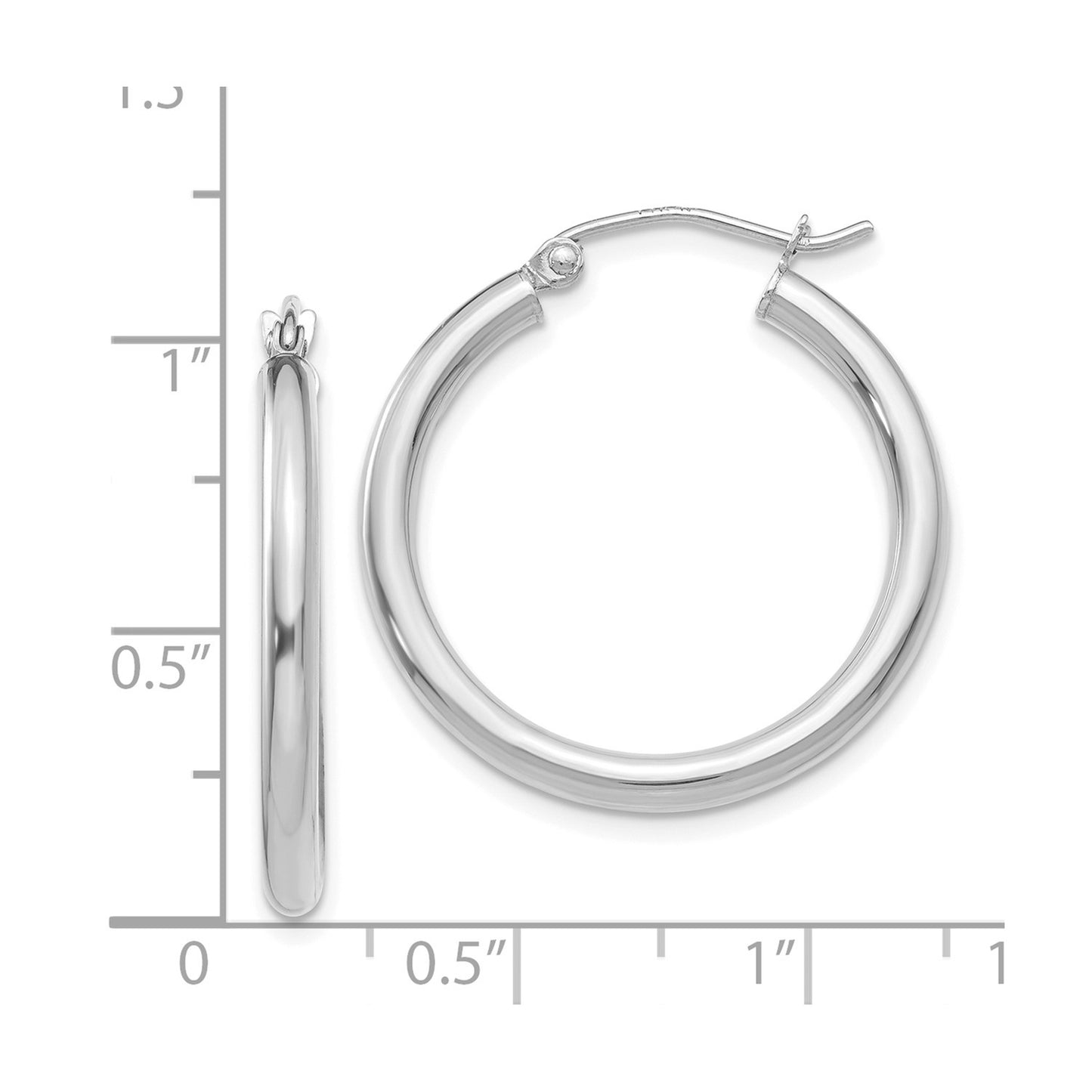 14K White Gold Polished 2.5mm Tube Hoop Earrings