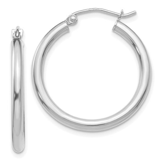 14K White Gold Polished 2.5mm Tube Hoop Earrings