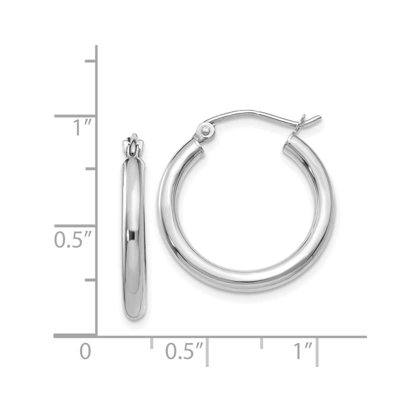 14K White Gold Polished 2.5mm Tube Hoop Earrings