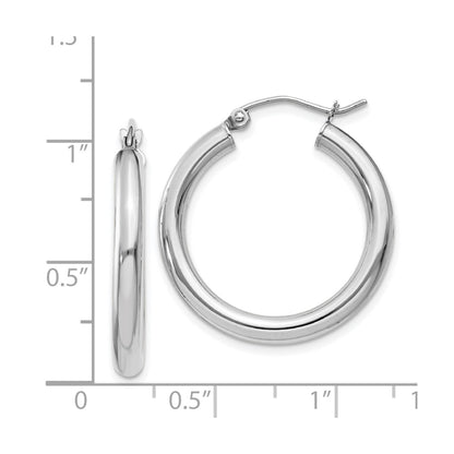 14K White Gold Polished 3mm Tube Hoop Earrings