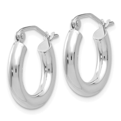 14K White Gold Polished 3mm Tube Hoop Earrings