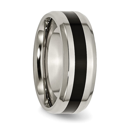 Chisel Titanium Polished Black Enamel 8mm Beveled Edge Band