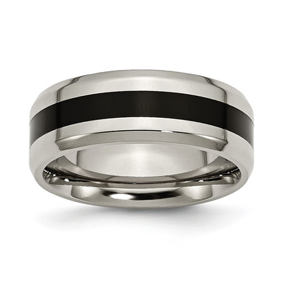 Chisel Titanium Polished Black Enamel 8mm Beveled Edge Band