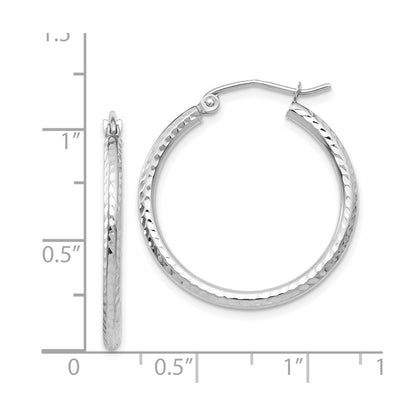 14k White Gold Diamond-cut 2mm Round Tube Hoop Earrings