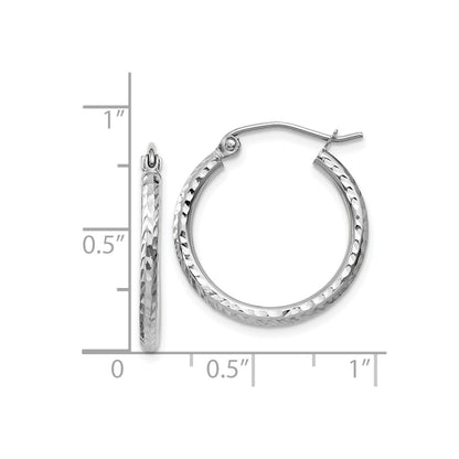 14k White Gold Diamond-cut 2mm Round Tube Hoop Earrings