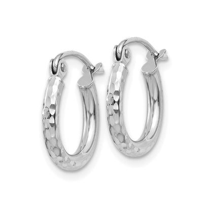 14k White Gold Diamond-cut 2mm Round Tube Hoop Earrings