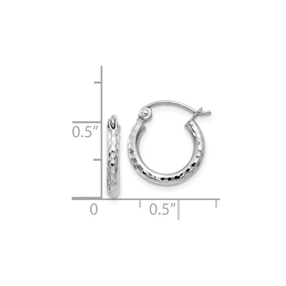 14k White Gold Diamond-cut 2mm Round Tube Hoop Earrings