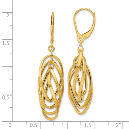 14k Polished Oval Twisted Dangle Leverback Earrings