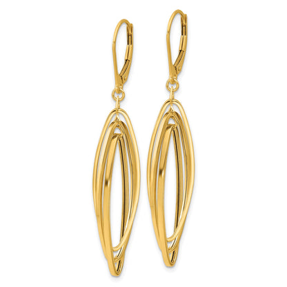 14k Polished Oval Twisted Dangle Leverback Earrings