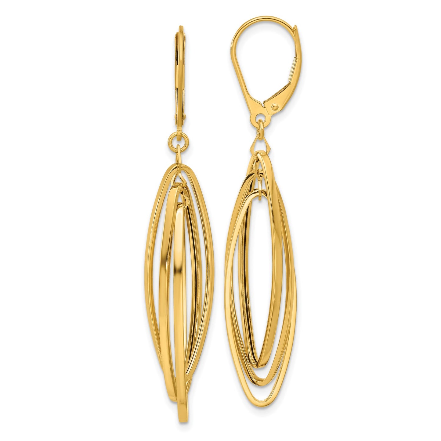 14k Polished Oval Twisted Dangle Leverback Earrings