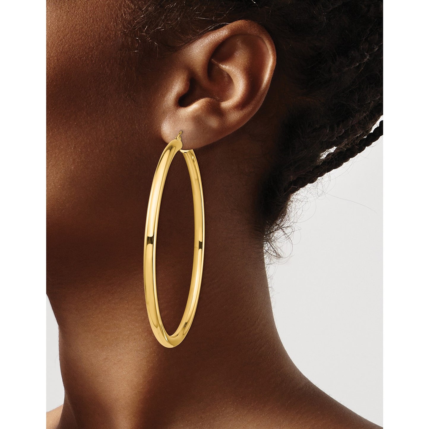 14k Polished 4x70mm Lightweight Round Tube Hoop Earrings