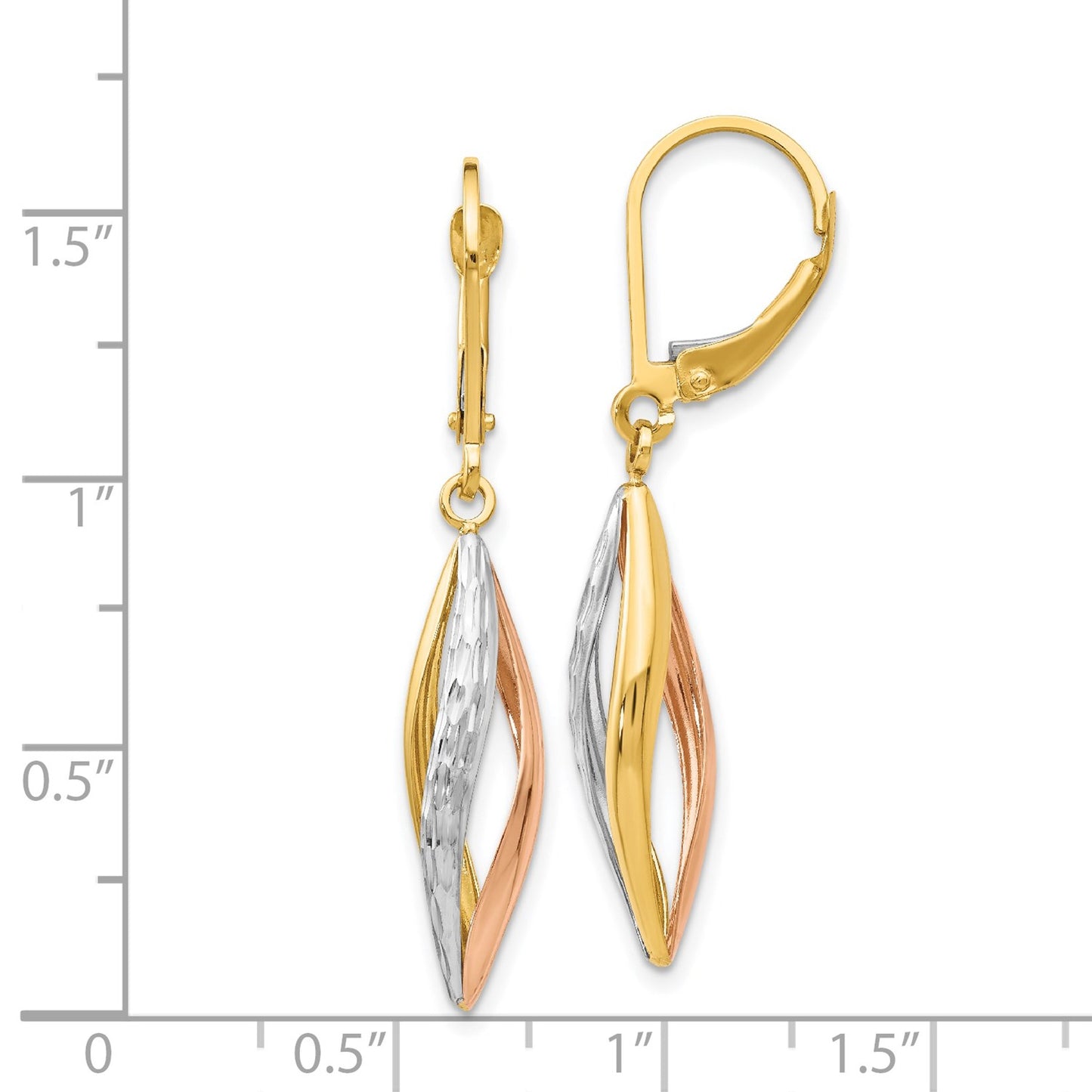 14K Two-tone with White Rhodium Diamond-cut Leverback Earrings