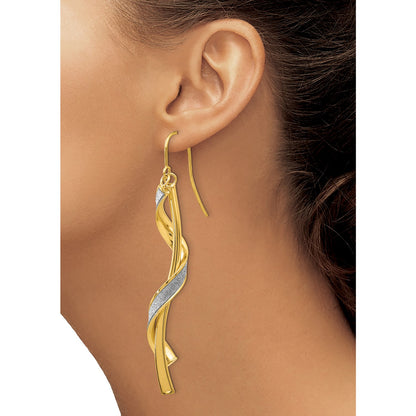 14k Polished Glitter Infused Spiral Dangle Earrings