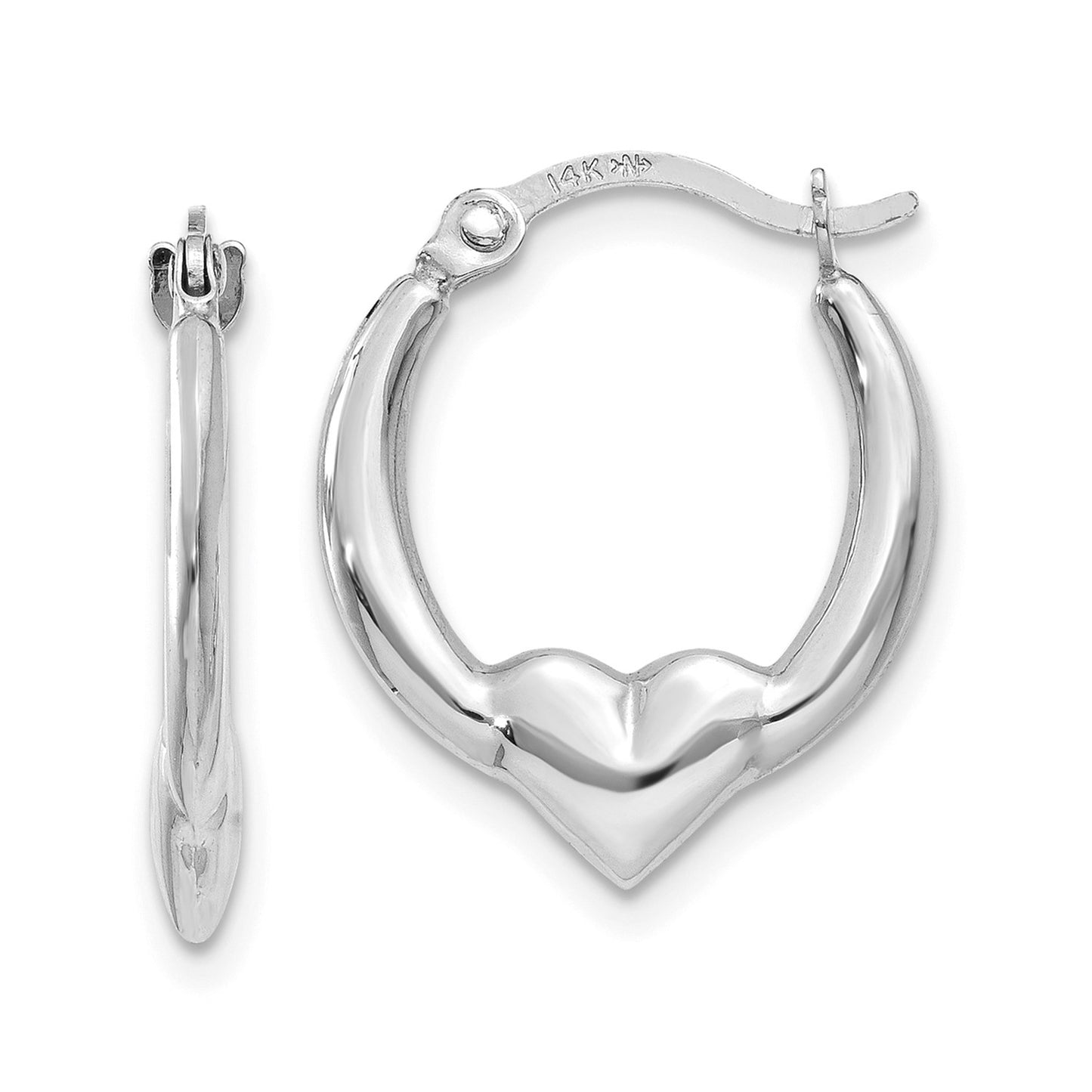 14k White Gold Heart Hoop Earrings