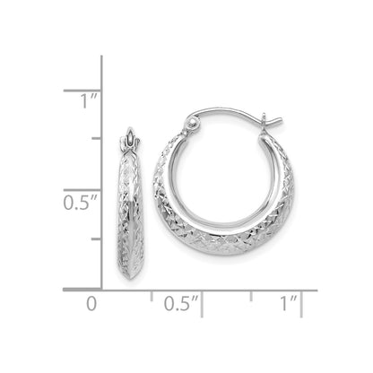 14K White Gold Textured Hollow Hoop Earrings