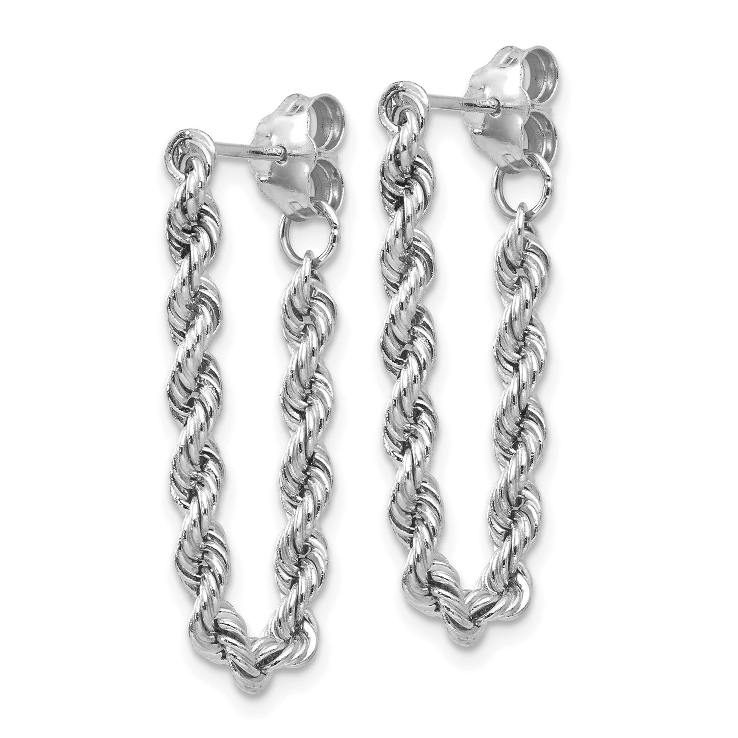 14K White Gold Rope Chain Dangle Post Earring