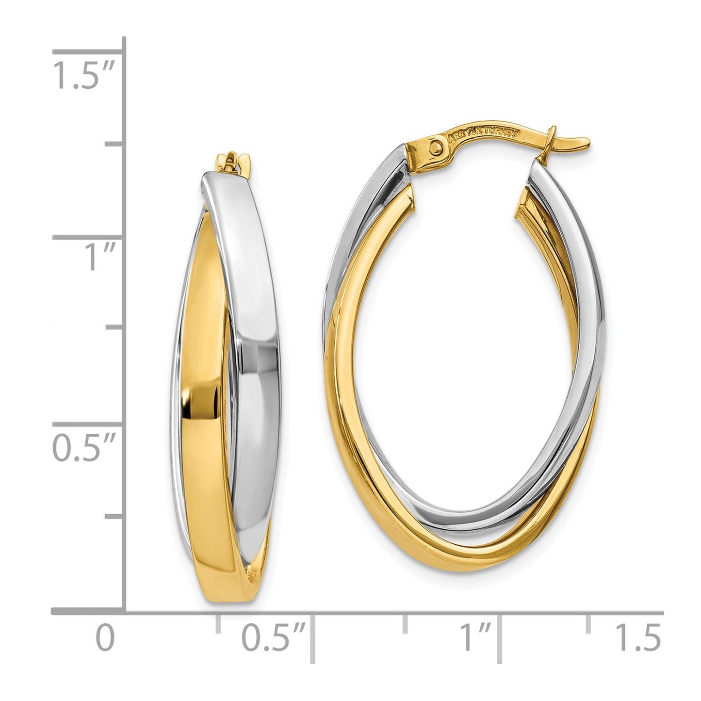 14K Two-tone Oval Hoop Earrings