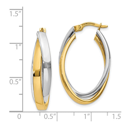 14K Two-tone Oval Hoop Earrings