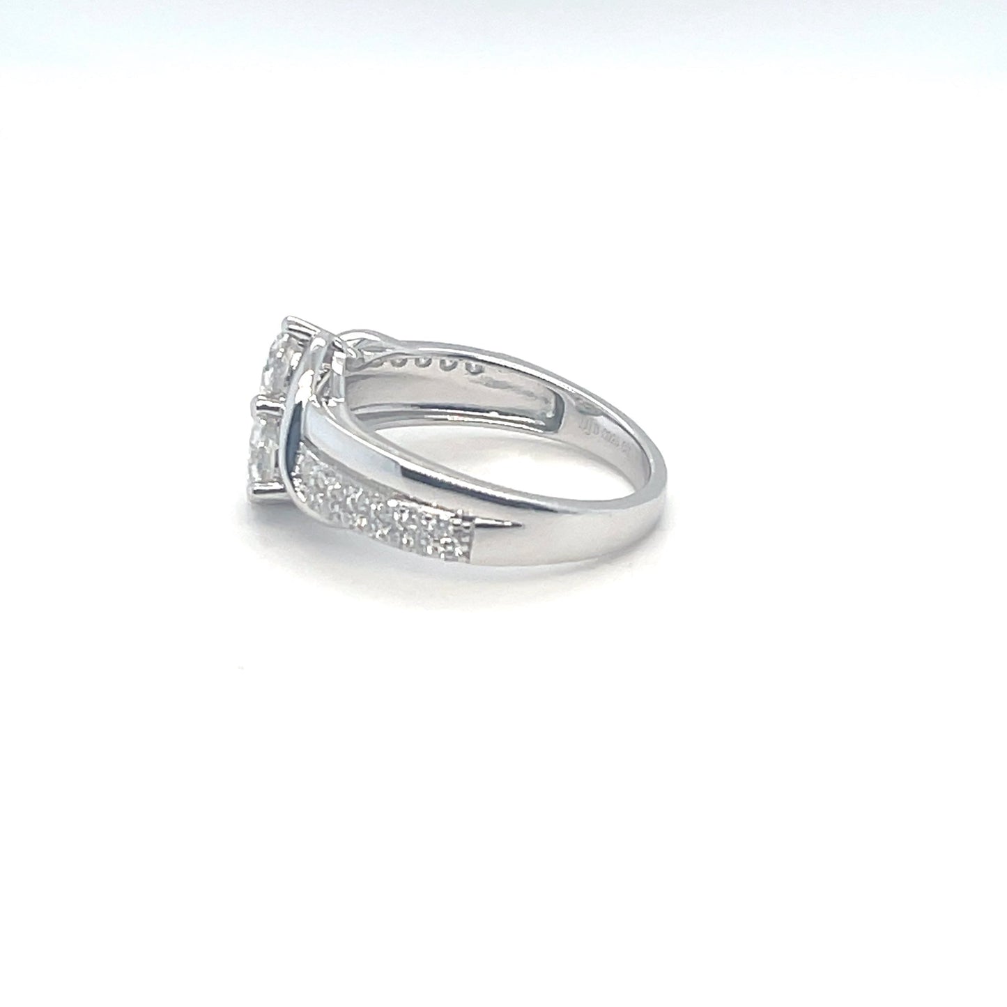 2 Stone Round High Polish Ring | Rhodium Plated Sterling Silver | Moissanite | Through Thick & Thin