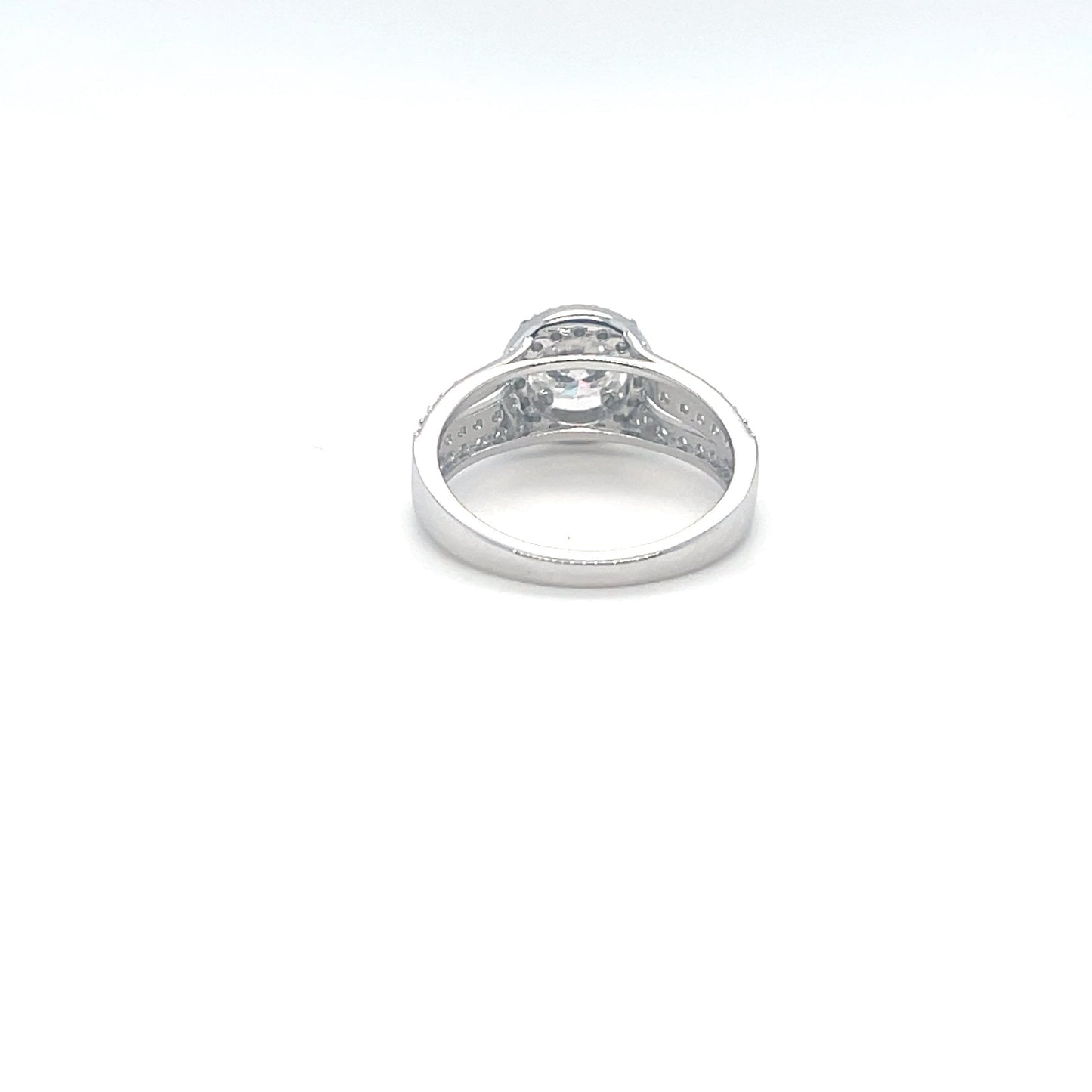 Halo Round Accented Ring | Platinum Plated Sterling Silver | Moissanite | Through Thick & Thin