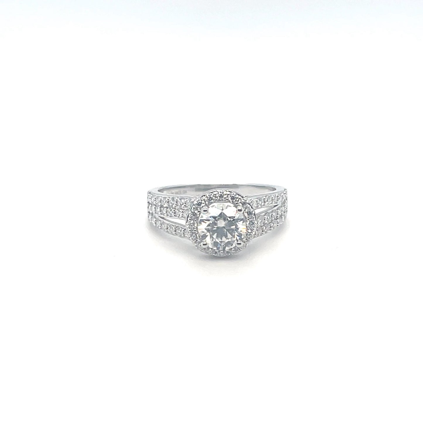 Halo Round Accented Ring | Platinum Plated Sterling Silver | Moissanite | Through Thick & Thin