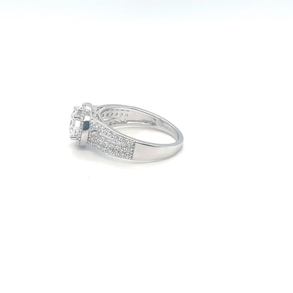 Halo Round Accented Ring | Platinum Plated Sterling Silver | Moissanite | Through Thick & Thin