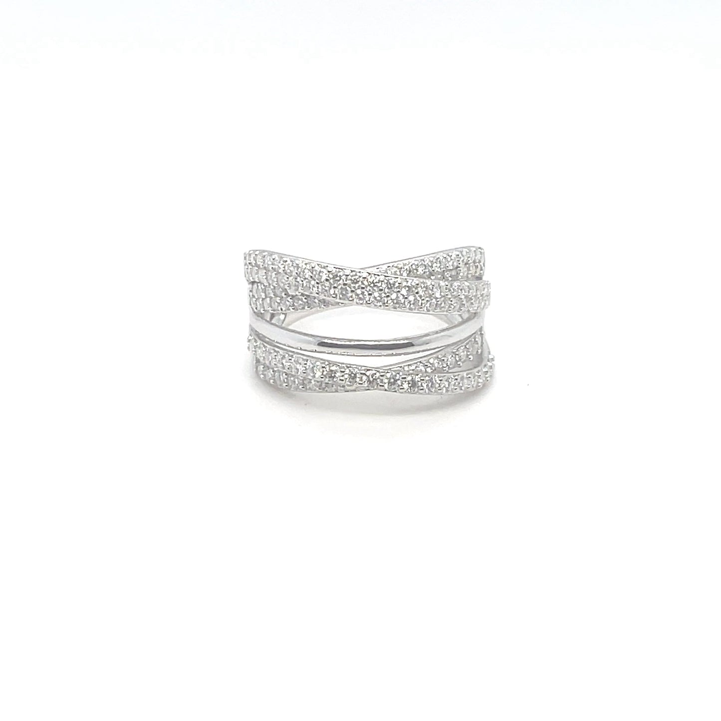 5 Band Criss-Cross Accented Ring | Rhodium Plated Sterling Silver | Moissanite | Through Thick & Thin