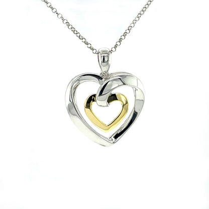 Gold & Platinum Heart Pendant | 14K Gold & Platinum Plated Sterling Silver | Moissanite | Love's Embrace